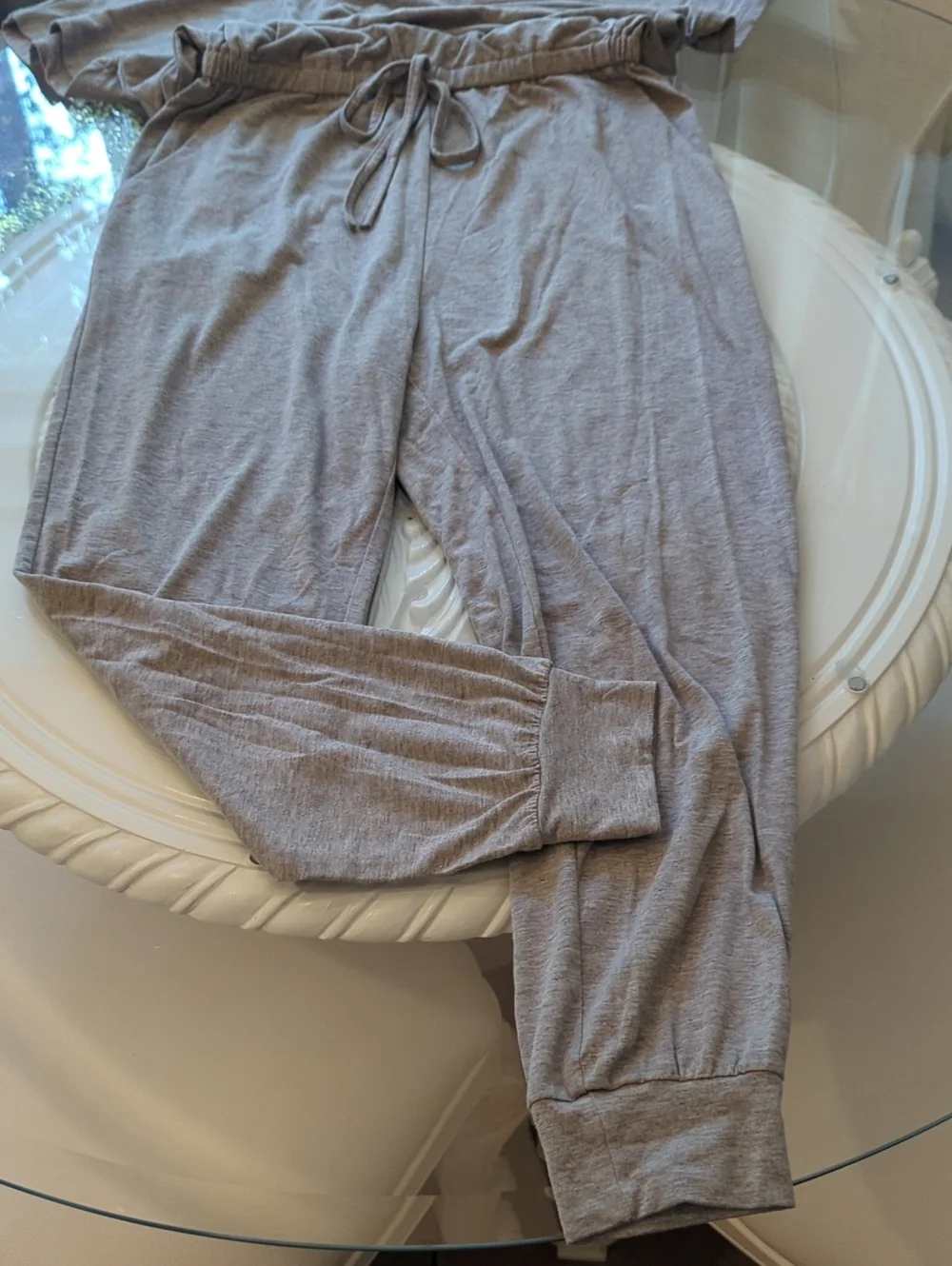 Pretty Garden Drawstring Waist Jumpsuit in Heather Grey With Pockets S